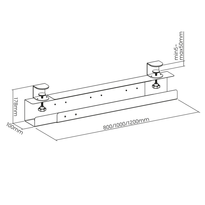 Maclean MC-333 Organizador de Cables Bajo Escritorio, Bandeja Organizadora para Oficina y Hogar, Carga máx. 5 kg,  Longitud Ajustable 80/100/120 cm