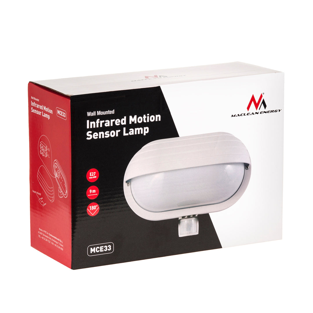 Luminaria de pared Maclean, con sensor PIR, máx. 60W, 180°, MCE33 W + LED 6W