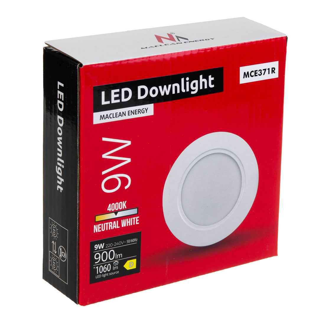 5x Plafón LED Maclean, empotrable SLIM, 9W, Blanco Neutro 4000K, 120*26mm, 900lm, MCE371 R