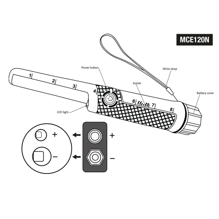 Maclean MCE120N Detector de Metales Impermeable Pinpoint, Detección de 360 Grados, Resistencia al Agua: hasta 3 Metros, Señalización por Vibración y Sonido, Correa para Muñeca y Funda