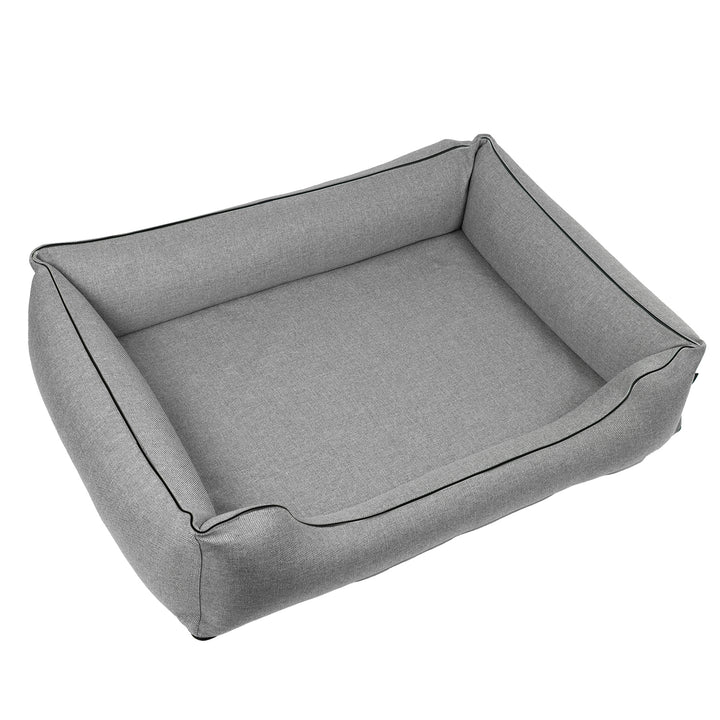 Mestizo Mallorca Standard Cama para Perros TwinFoam, Cesta para Perros, Sofá de Tela Tapizada, Funda Lavable (100x75 cm, Gris claro con ribete negro) SMTF-GRA-B-3