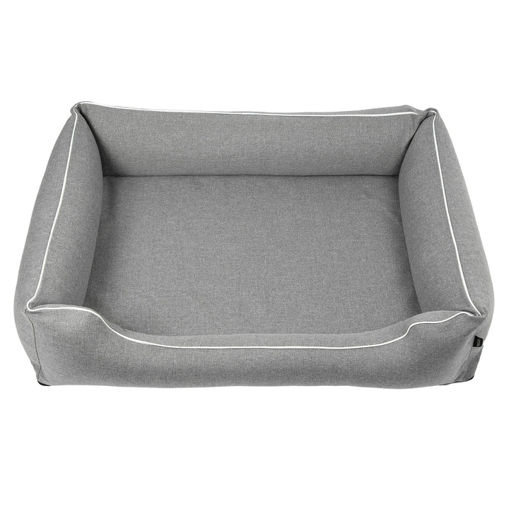 Mestizo Mallorca Standard Cama para Perros TwinFoam, Cesta para Perros, Sofá de Tela Tapizada, Funda Lavable (100x75 cm, Gris claro con ribete blanco) SMTF-GRA-W-3