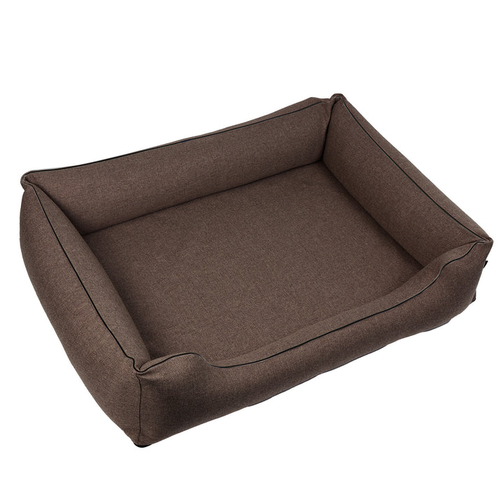 Mestizo Mallorca Standard Cama para Perros TwinFoam, Cesta para Perros, Sofá de Tela Tapizada, Funda Lavable (100x75 cm, Marrón con ribete negro) SMTF-BRO-B-3