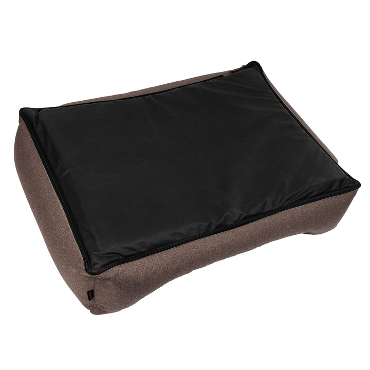 Mestizo Mallorca Standard Cama para Perros TwinFoam, Cesta para Perros, Sofá de Tela Tapizada, Funda Lavable (100x75 cm, Marrón con ribete negro) SMTF-BRO-B-3