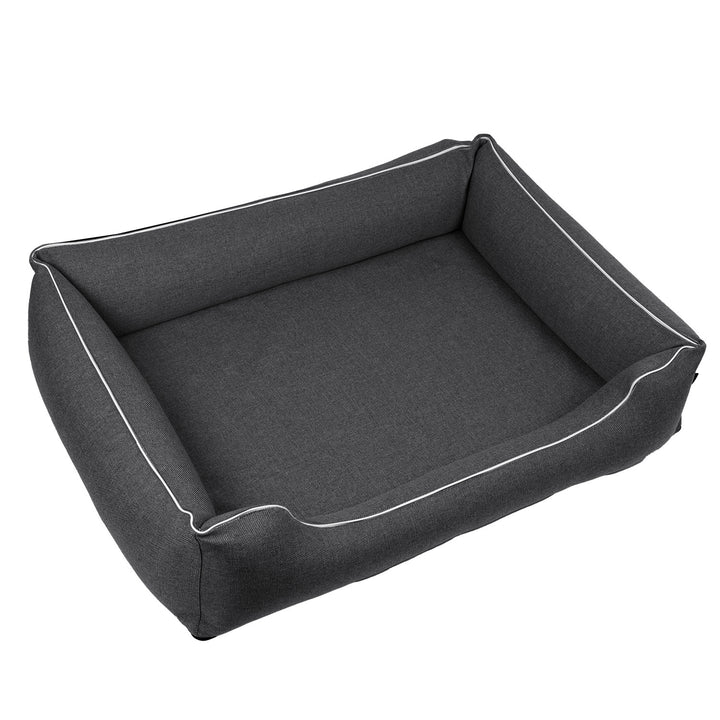 Mestizo Mallorca Standard Cama para Perros TwinFoam, Cesta para Perros, Sofá de Tela Tapizada, Funda Lavable (100x75 cm, Gris oscuro con ribete blanco) SMTF-STE-W-3