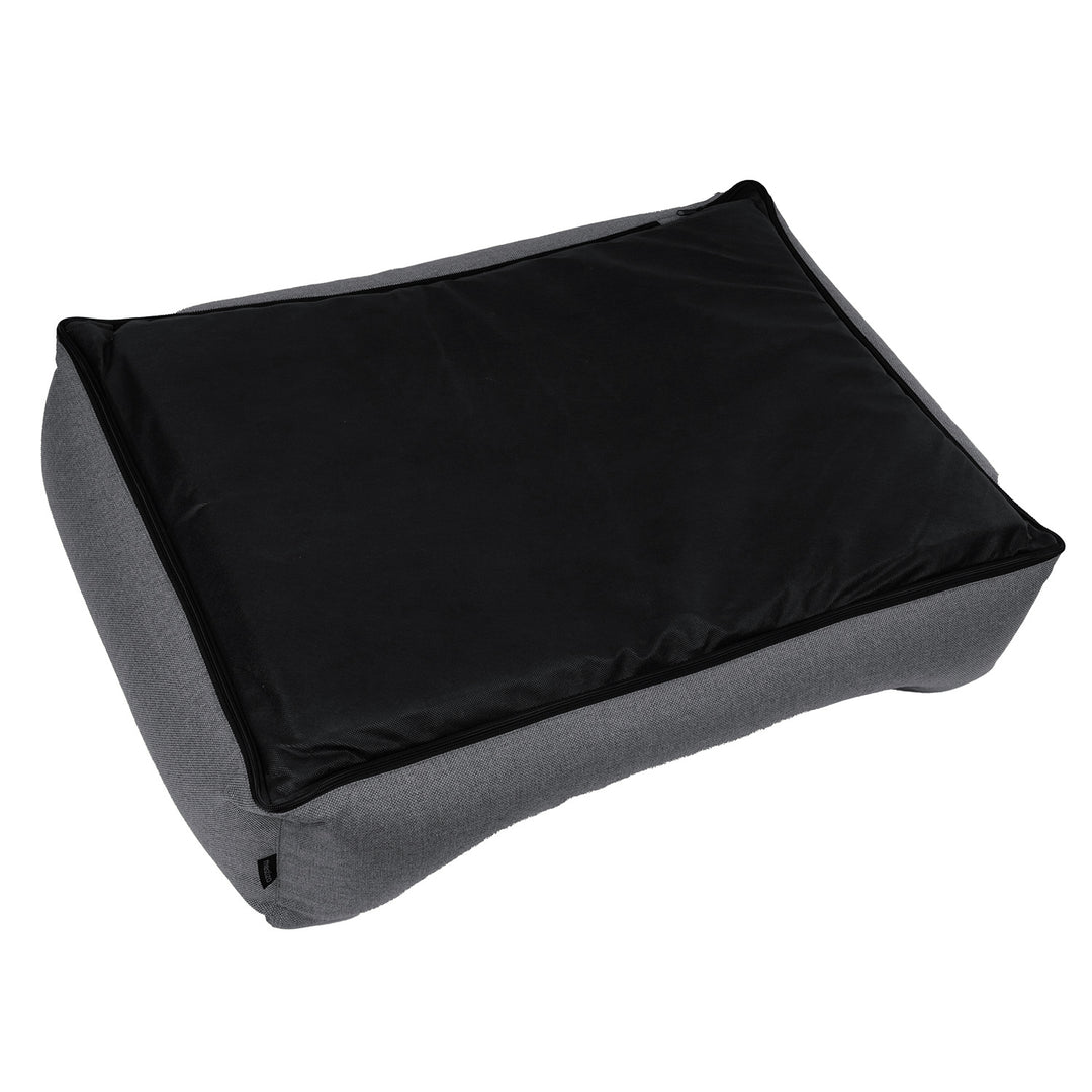 Mestizo Mallorca Standard Cama para Perros TwinFoam, Cesta para Perros, Sofá de Tela Tapizada, Funda Lavable (100x75 cm, Gris oscuro con ribete blanco) SMTF-STE-W-3