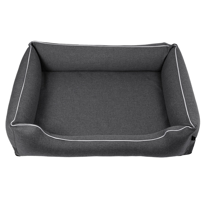 Mestizo Mallorca Standard Cama para Perros TwinFoam, Cesta para Perros, Sofá de Tela Tapizada, Funda Lavable (100x75 cm, Gris oscuro con ribete blanco) SMTF-STE-W-3