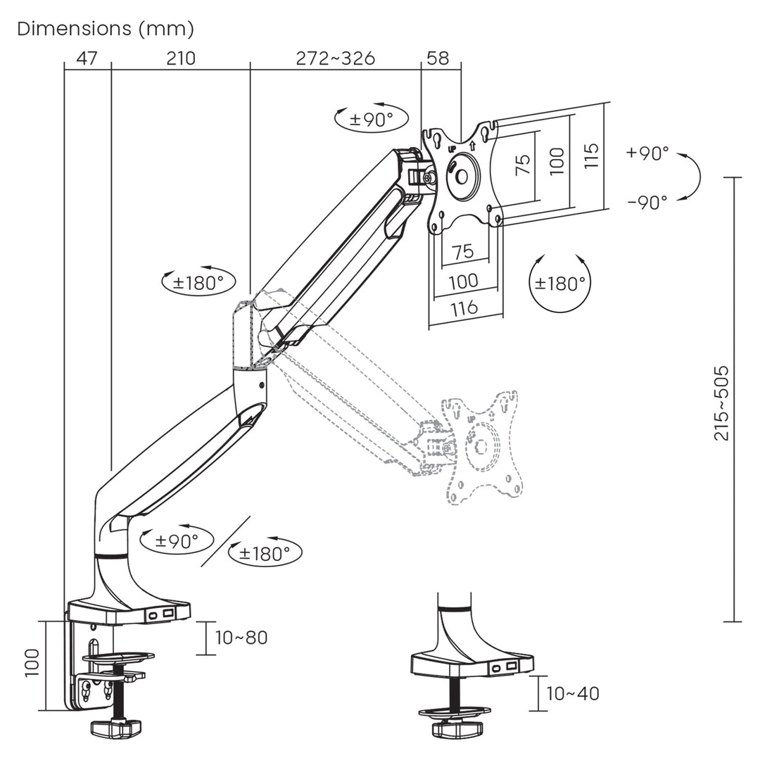 Soporte para monitor Maclean, brazo doble, con resorte de gas, 17"-45", 16 kg, MC-969