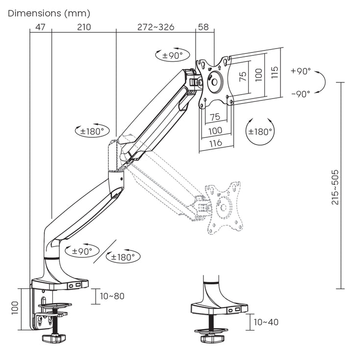 Soporte para monitor Maclean, brazo doble, con resorte de gas, 17"-45", 16 kg, MC-969