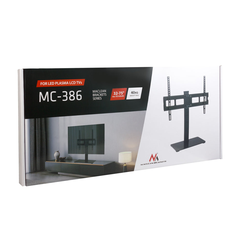 Suporte de TV universal Maclean MC-386 para TVs de 32 a 75" até 40 kg, ajustável em 3 alturas, VESA máx. 600 x 400 mm, suporte de TV, base em vidro temperado