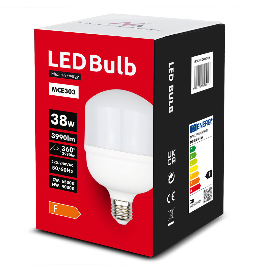 4z Bombilla LED Maclean, E27, 38W, 220-240V AC, blanco frío, 6500K, 3990lm, MCE303 CW