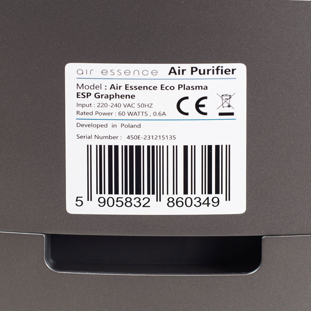 Air Essence Eco Plasma Purificador de aire de grafeno, 60m2, filtro ESP de grafeno no desgastable, esterilizador UVC, gris