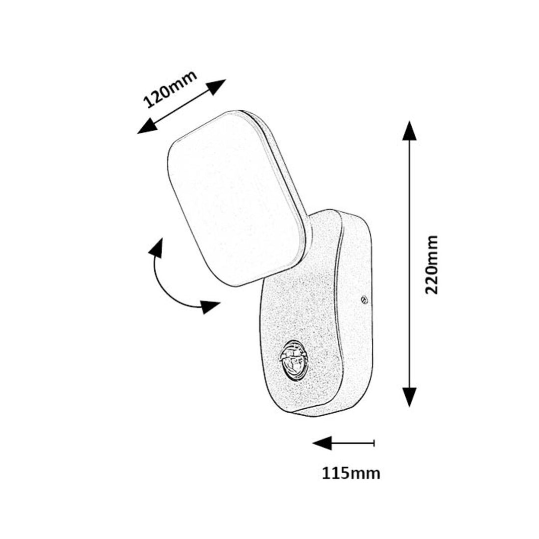 Rabalux Lámpara de exterior, Aplique para Fachada con sensor de movimiento, LED 12W, IP44, Odiel