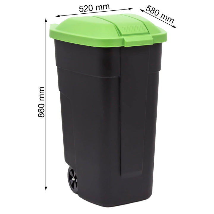 Curver Cubo de basura para segregación de residuos, Papelera con ruedas, 110L, verde, 214125