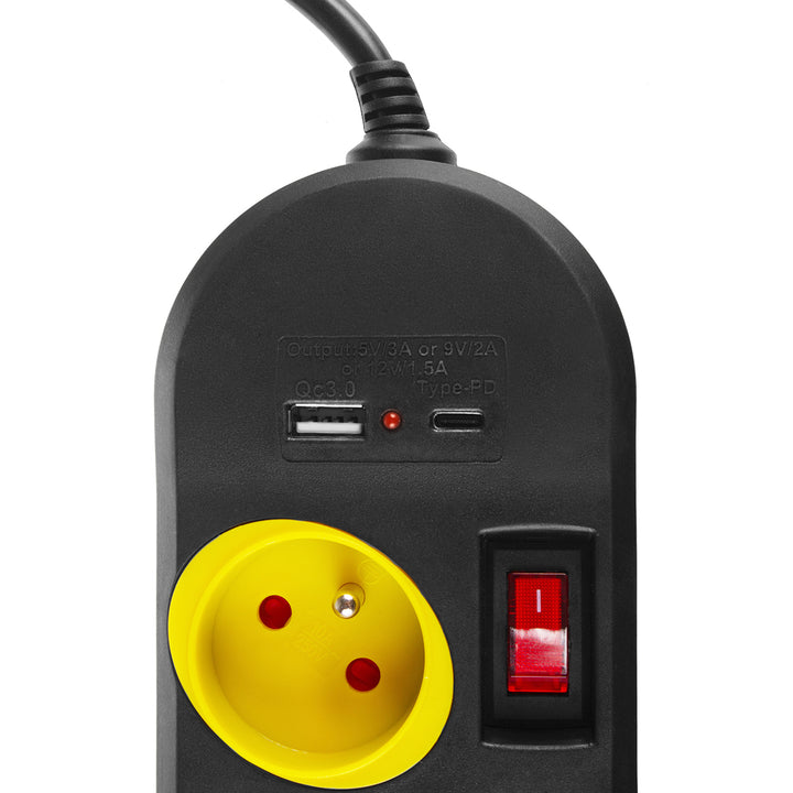 Filtro de linha Maclean MCE508 B com 4 tomadas + USB CA, Cabo de extensão com interruptores, 250 V CA/10 A, 1,5 m, Preto