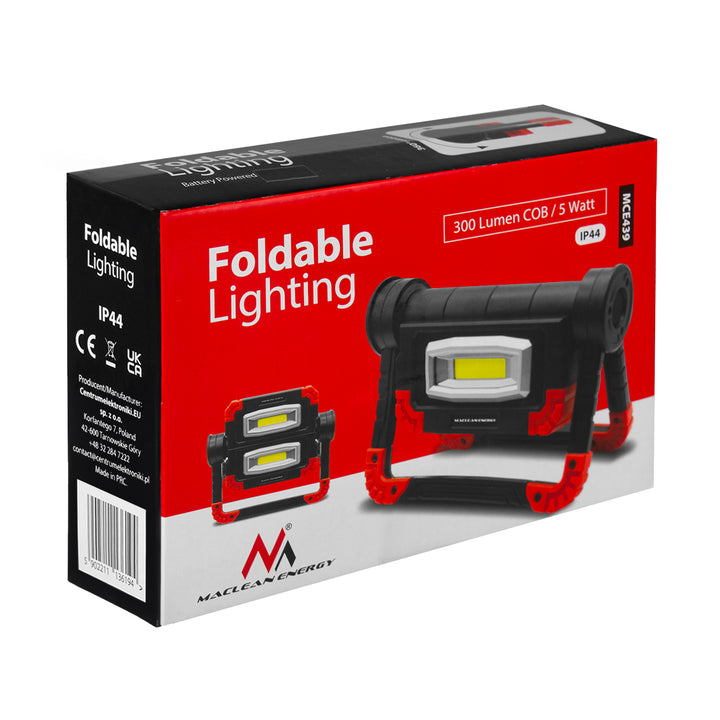 Maclean MCE439 Lámpara de Trabajo LED COB, 300 lm, 3 Modos de Iluminación, Fuente de Alimentación 4xAA, Temperatura de Color 6500K