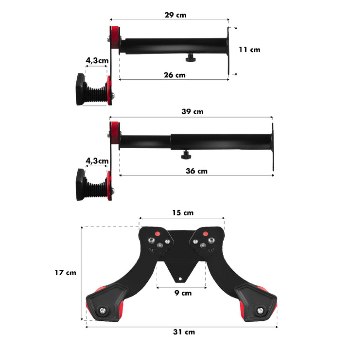 Maclean MC-449 Soporte de Pared para Bicicletas, Portabicicletas con 2 Ganchos | Soporte de Pared para Bicicleta Horizontal Carga máx. 30 kg | Distancia Ajustable del Brazo, Distancia Ajustable a la Pared: 29-39 cm