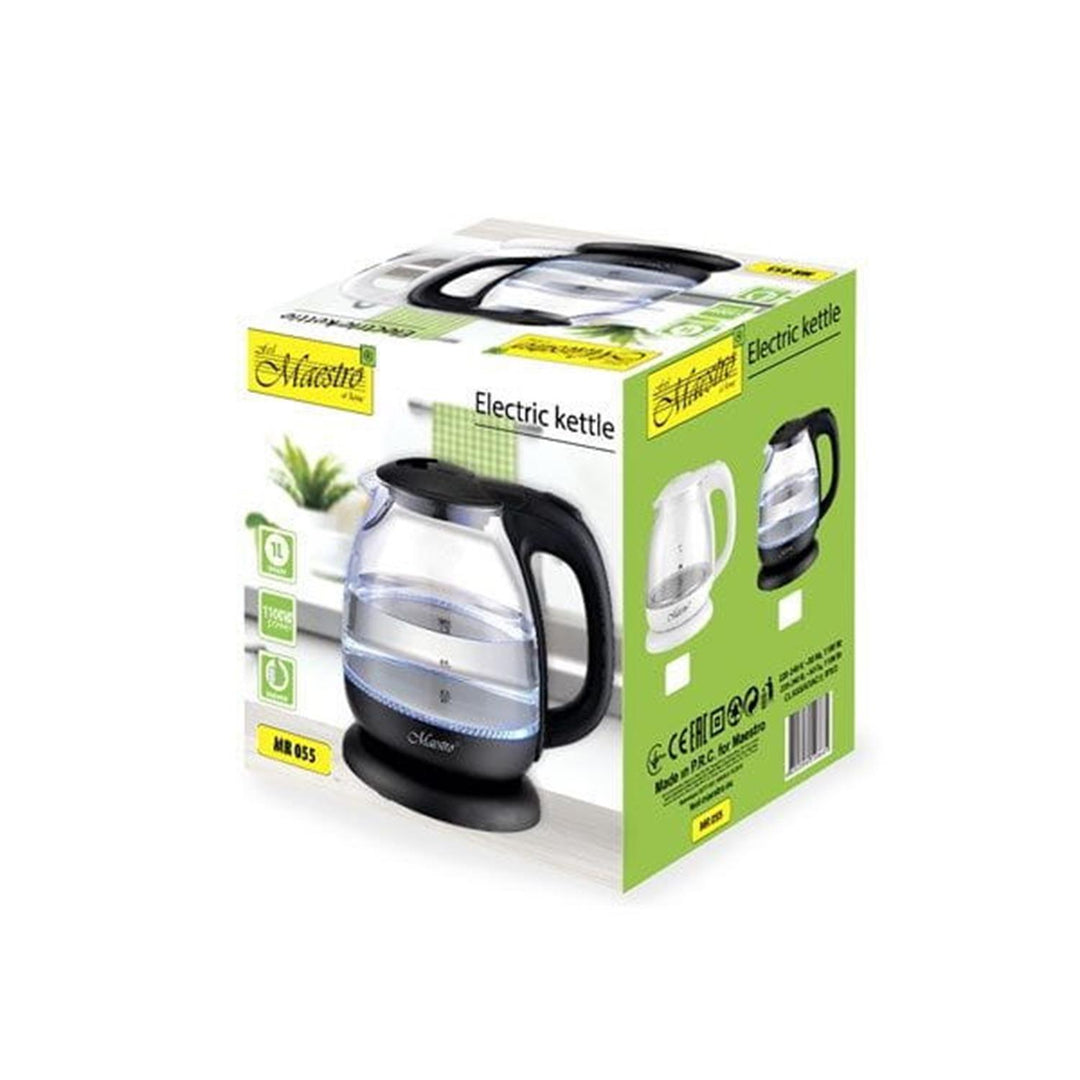 Maestro MR055 Hervidor eléctrico de vidrio de 1L, negro - enchufe británico
