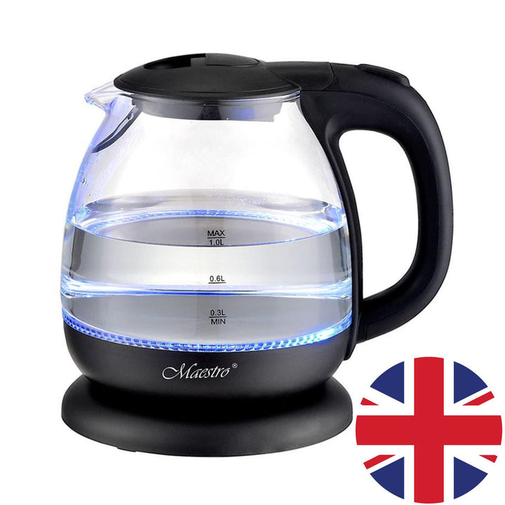 Maestro MR055 Hervidor eléctrico de vidrio de 1L, negro - enchufe británico