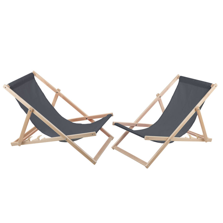 Set de 2 tumbonas de madera gris, ideales para la playa, el balcón, la terraza