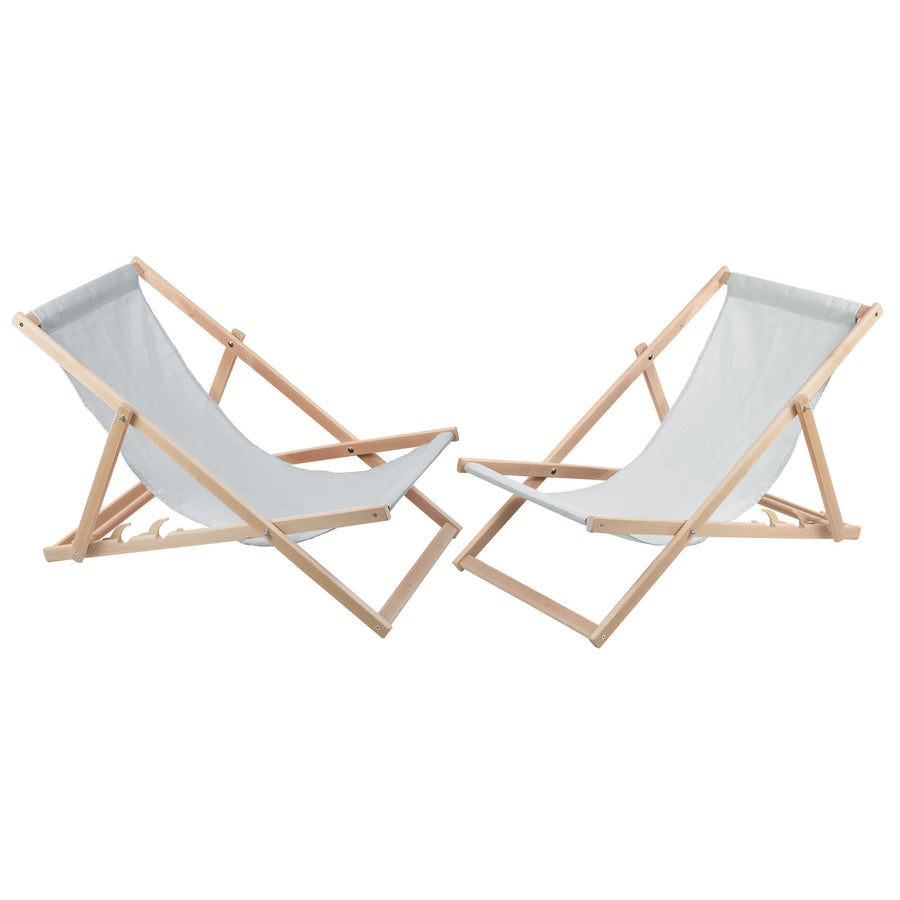 Conjunto de 2 espreguiçadeiras em madeira na cor cinza, ideais para praia, varanda, terraço