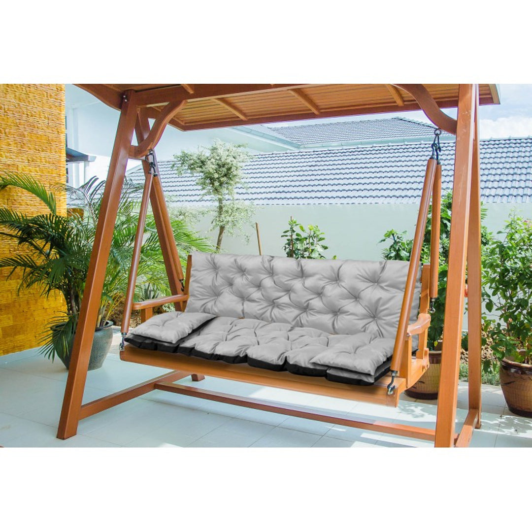 KingGarden Cojín Acolchado para Banco de Jardín Impermeable con 2x Cojines Laterales 42x42 cm 1+2 Juego de 3 piezas PVC Impermeable Codura (Gris Claro, 100x60x50cm + 2 cojines 42 x 42 cm)