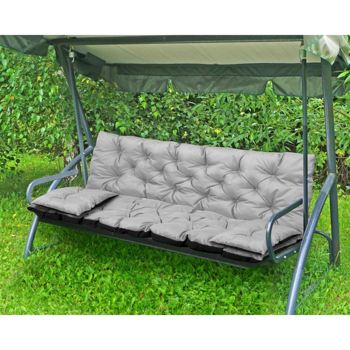 KingGarden Cojín Acolchado para Banco de Jardín Impermeable con 2x Cojines Laterales 42x42 cm 1+2 Juego de 3 piezas PVC Impermeable Codura (Gris Claro, 180x60x50cm + 2 cojines 42 x 42 cm)