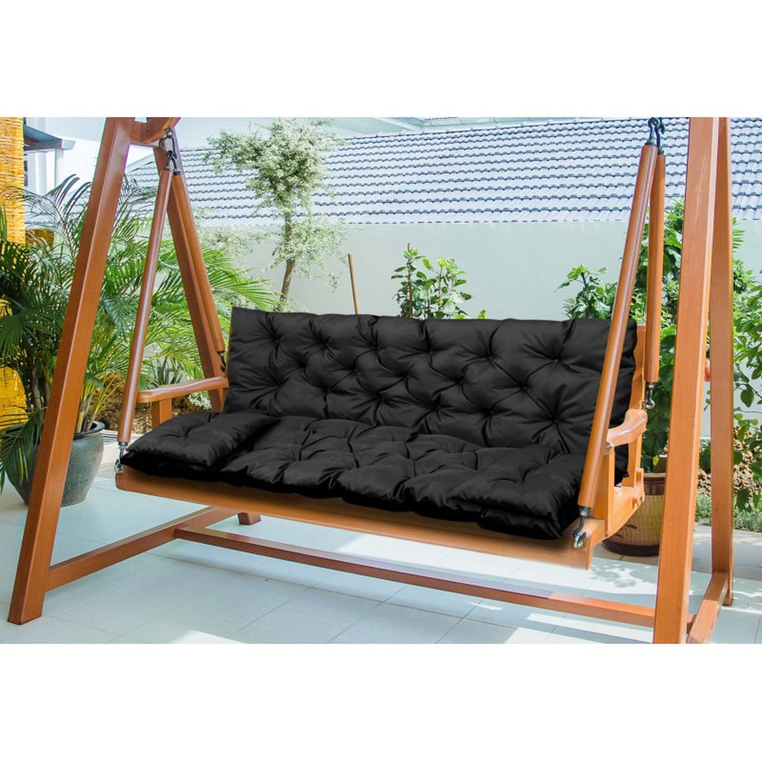 KingGarden Cojín Acolchado para Banco de Jardín Impermeable con 2x Cojines Laterales 42x42 cm 1+2 Juego de 3 piezas PVC Impermeable Codura (Negro, 100x60x50cm + 2 cojines 42 x 42 cm)