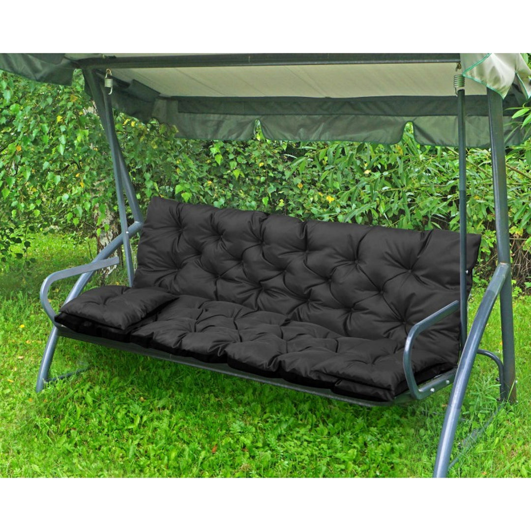 KingGarden Cojín Acolchado para Banco de Jardín Impermeable con 2x Cojines Laterales 42x42 cm 1+2 Juego de 3 piezas PVC Impermeable Codura (Negro, 120x60x50cm + 2 cojines 42 x 42 cm)