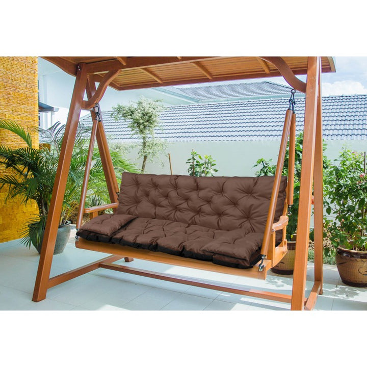 KingGarden Cojín Acolchado para Banco de Jardín Impermeable con 2x Cojines Laterales 42x42 cm 1+2 Juego de 3 piezas PVC Impermeable Codura (Marrón, 180x60x50cm + 2 cojines 42 x 42 cm)