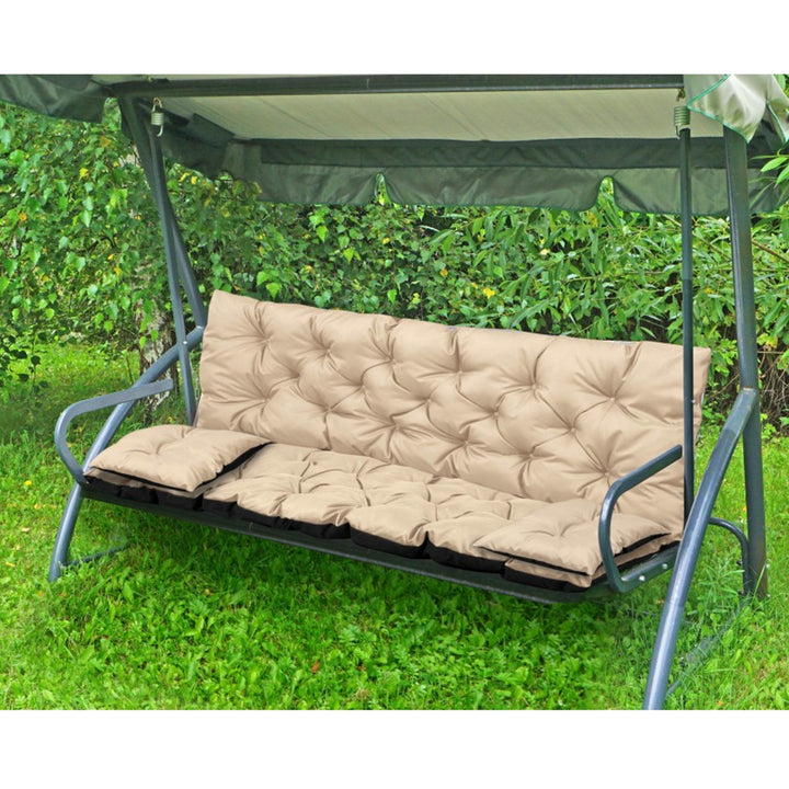 KingGarden Cojín Acolchado para Banco de Jardín Impermeable con 2x Cojines Laterales 42x42 cm 1+2 Juego de 3 piezas PVC Impermeable Codura (Beige, 150x60x50cm + 2 cojines 42 x 42 cm)