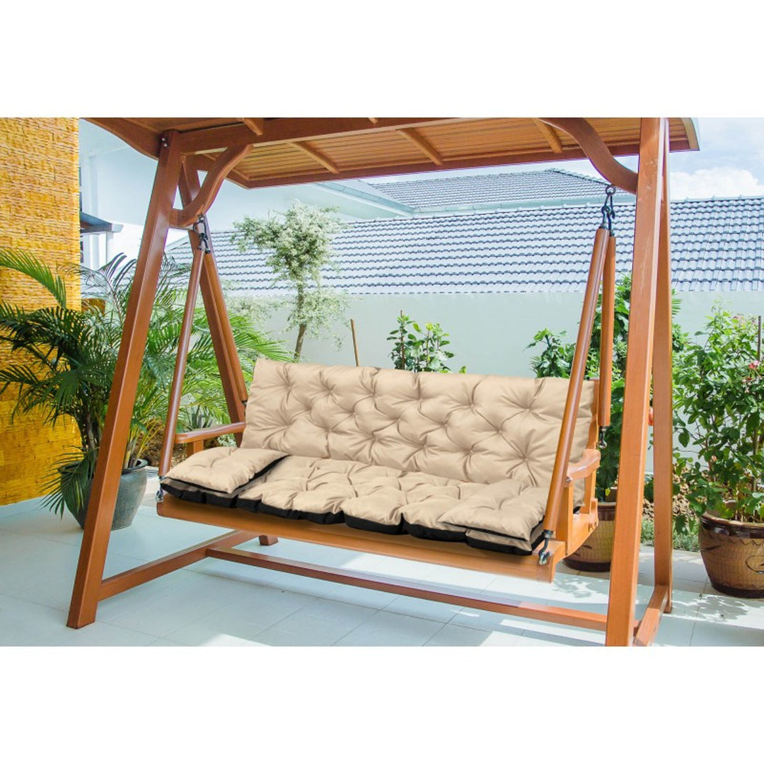 KingGarden Cojín Acolchado para Banco de Jardín Impermeable con 2x Cojines Laterales 42x42 cm 1+2 Juego de 3 piezas PVC Impermeable Codura (Beige, 180x60x50cm + 2 cojines 42 x 42 cm)