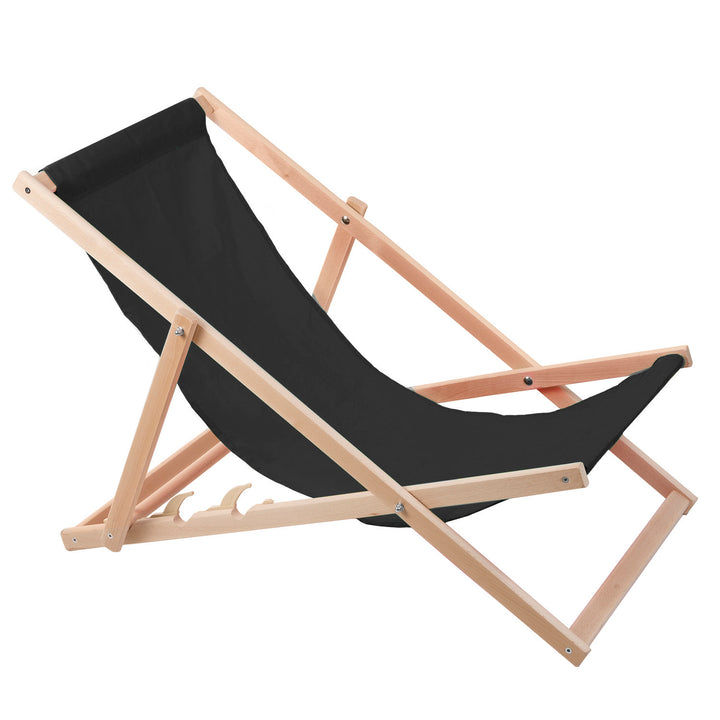 Woodok Tumbona de madera de haya, Hamaca ideal para playa, balcón, terraza, Color negro