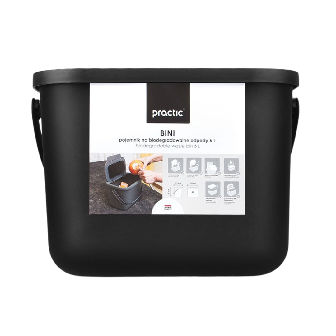 Prático contentor para resíduos biológicos, caixa de compostagem, capacidade de 6 litros, preto, mini caixa