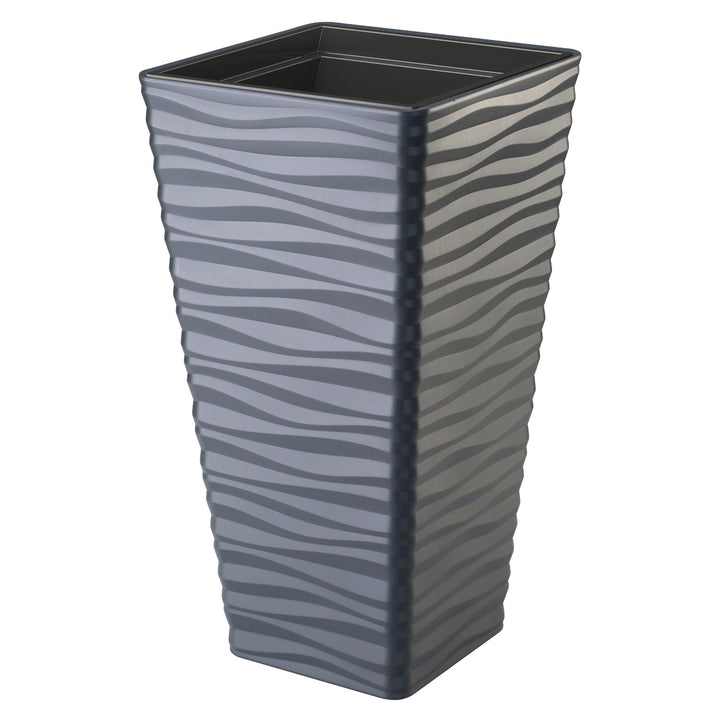Form-Plastic Sahara Dunes Slim Maceta de plástico con inserto, Resistente a las heladas, Color antracita, Cuadrado 35cm