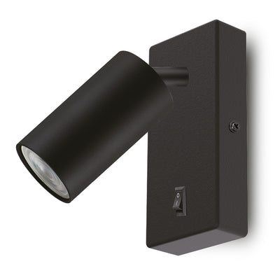 Maclean MCE369 B Candeeiro de parede/spot, redondo, GU10, com interruptor, 55x100mm, preto