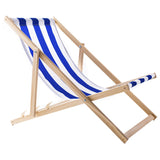 Conjunto de 4 espreguiçadeiras Woodok em madeira de faia para praia, jardim, varanda e terraço, dobráveis, até 120 kg, riscas azuis