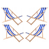 Conjunto de 4 espreguiçadeiras Woodok em madeira de faia para praia, jardim, varanda e terraço, dobráveis, até 120 kg, riscas azuis