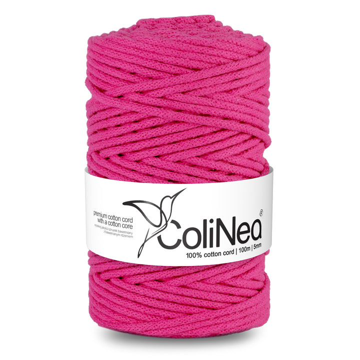 ColiNea Cordón de algodón con alma de algodón, Trenzado, 5mm, 100m, Color Fucsia