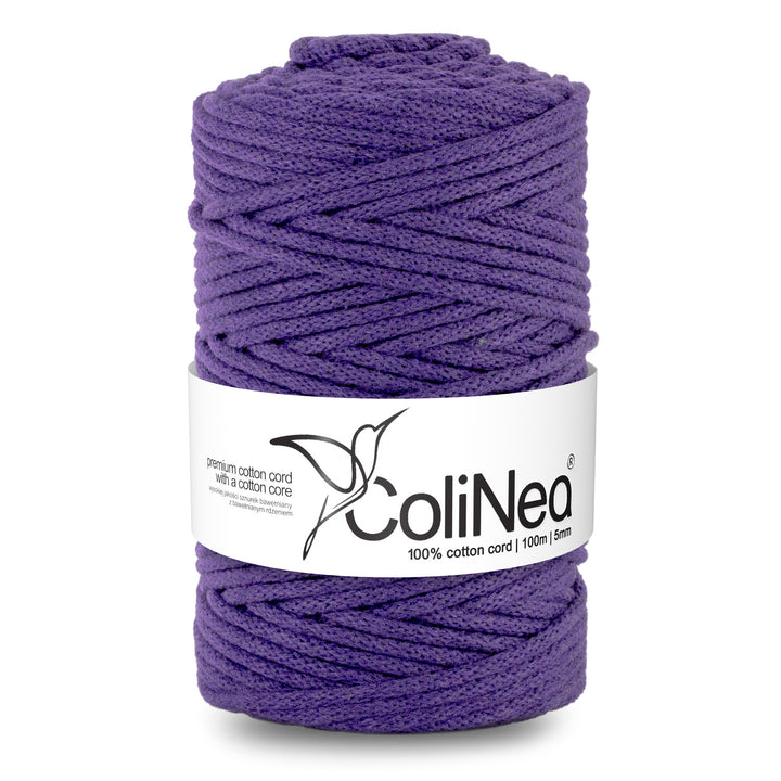 ColiNea Cordón de algodón con alma de algodón, Trenzado, 5 mm, 100 m, Color Morado