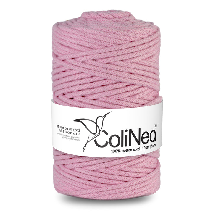 ColiNea Cordón de algodón con alma de algodón, Trenzado, 5 mm, 200 m, Color Rosa