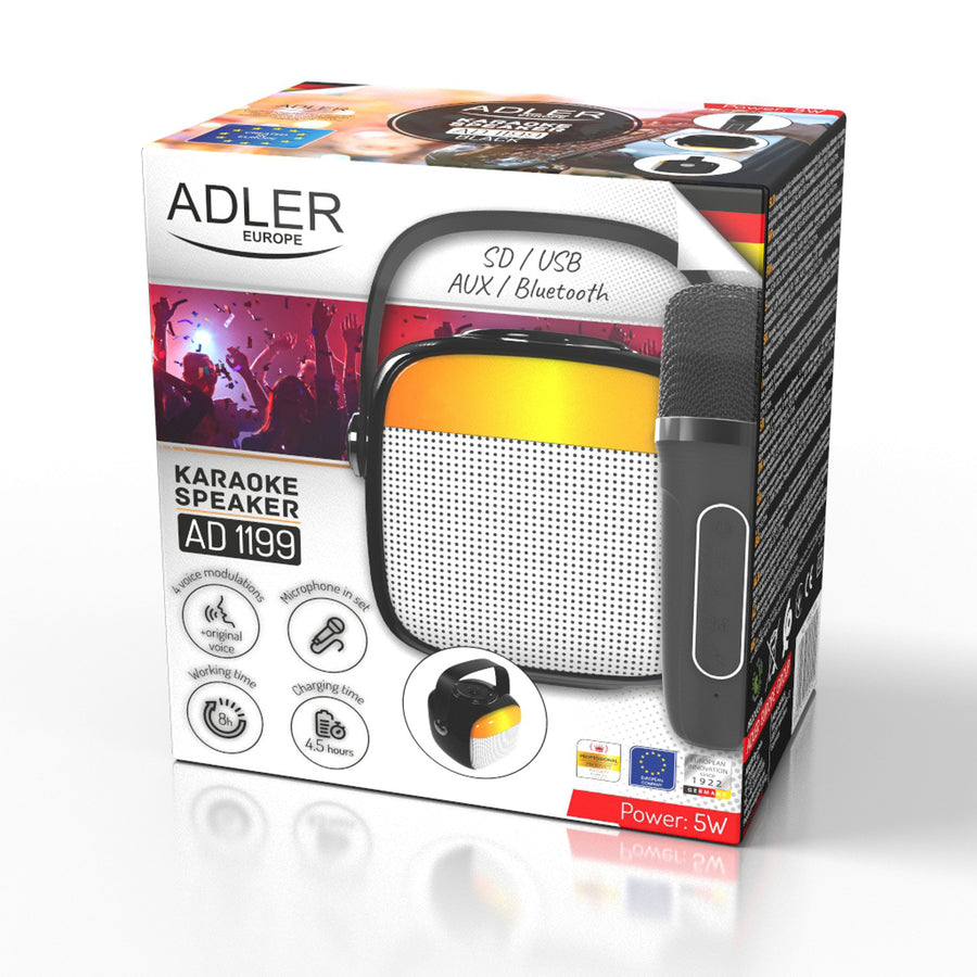 Altavoz inalámbrico Adler, con micrófono, para karaoke, Bluetooth, AD 1199 B
