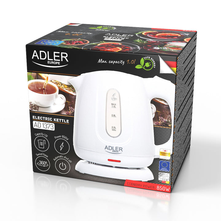 Adler AD 1373 Hervidor eléctrico, Capacidad 1L, Potencia 850W, Color Blanco