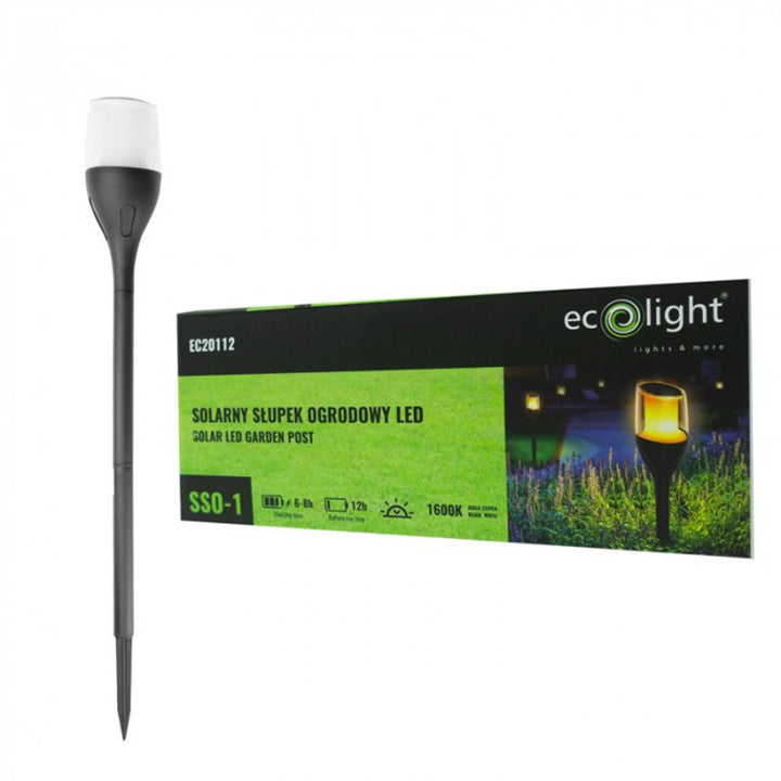 EcoLight Poste de jardín, Lámpara solar LED, Llama, 1600K, IP65, SSO-1