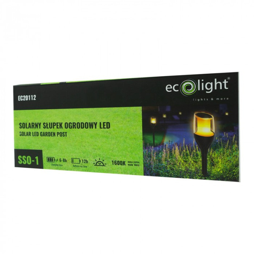 EcoLight Poste de jardín, Lámpara solar LED, Llama, 1600K, IP65, SSO-1