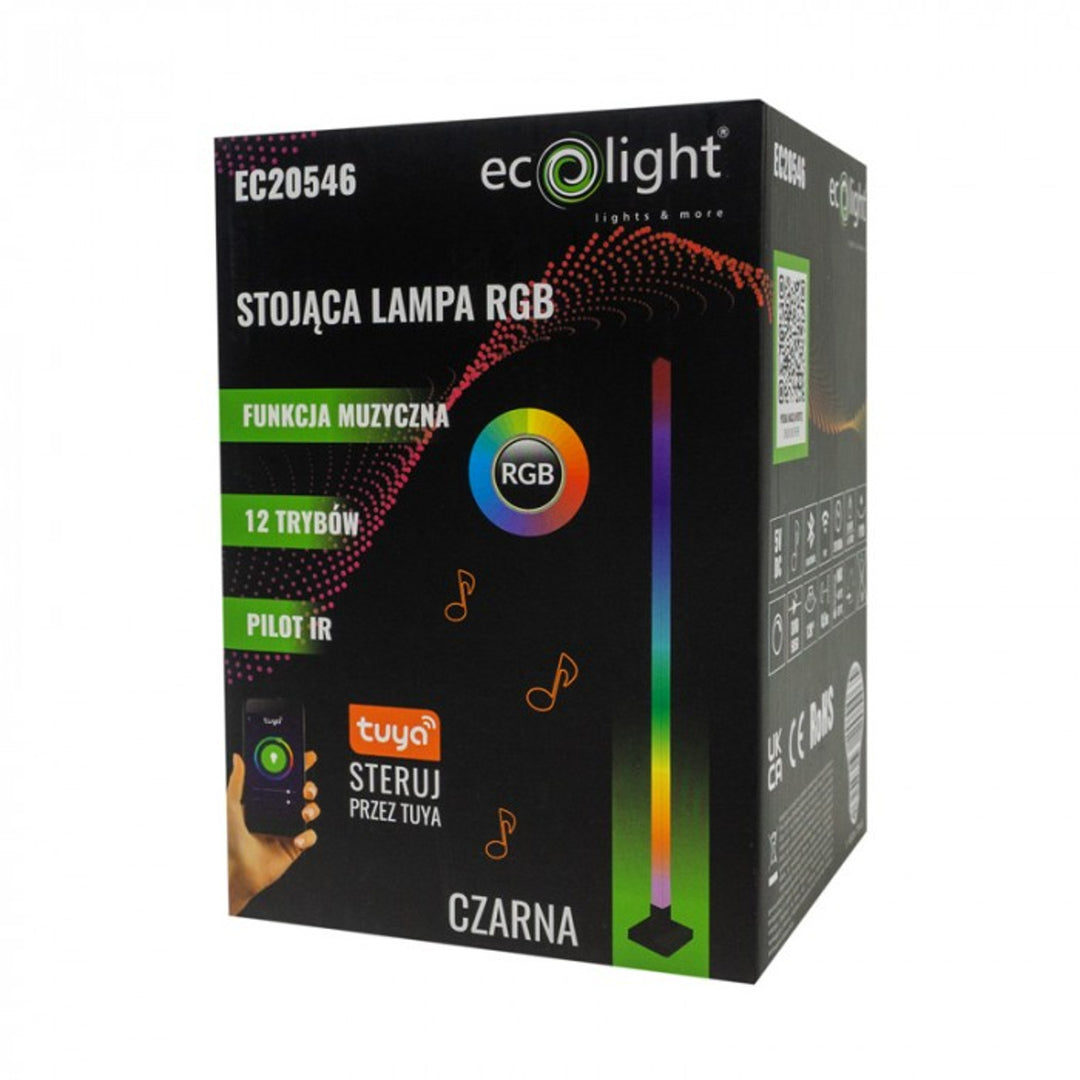 EcoLight Lámpara de pie, Iluminación LED RGB, Función de música, USB, Control Tuya, Mando, Color negro, EC20546