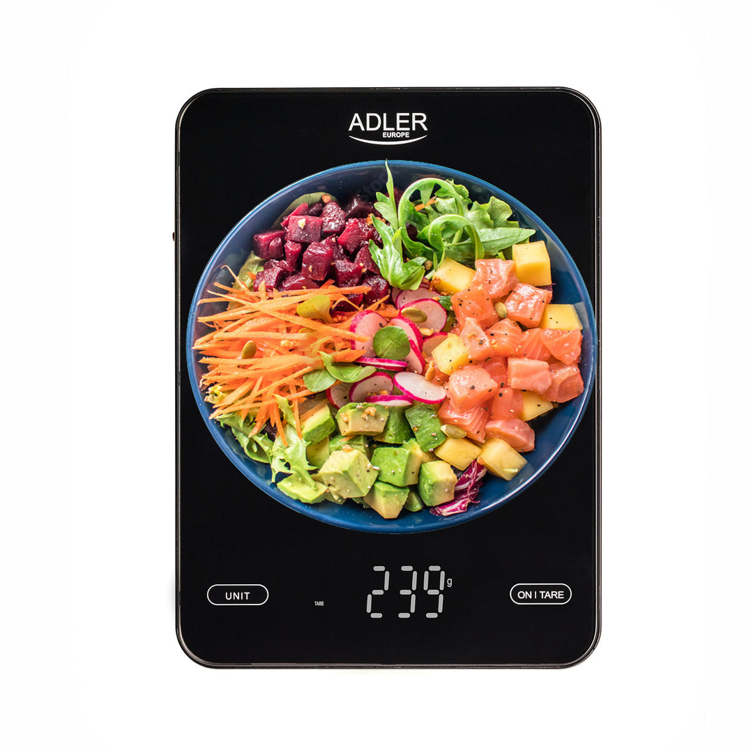 Báscula de cocina, Adler, negra, 10 kg, recargable por USB, AD 3177