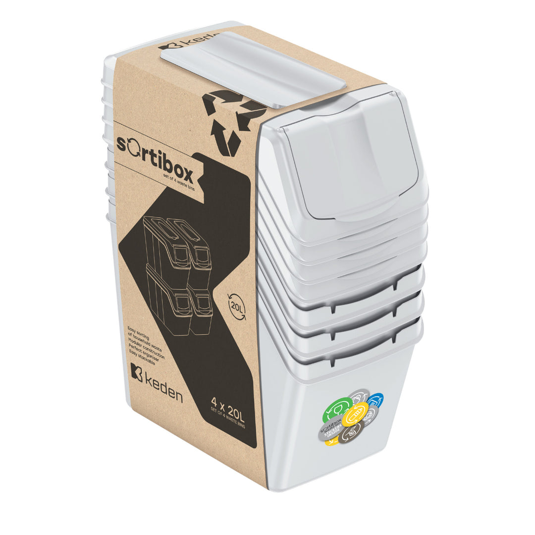 Keden Sortibox Juego de cubos de basura, Sistema de reciclaje, 4x20L, Color ceniza, ISWB20S4