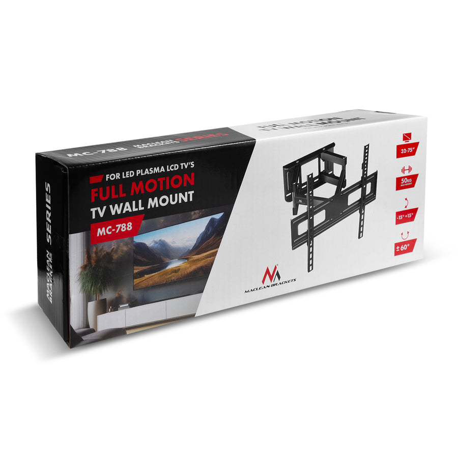 Suporte para TV Maclean, Max VESA 400x400, 32-75", 50 kg, ajuste de ângulo horizontal e vertical, perfil de 80-380 mm, preto, MC-788