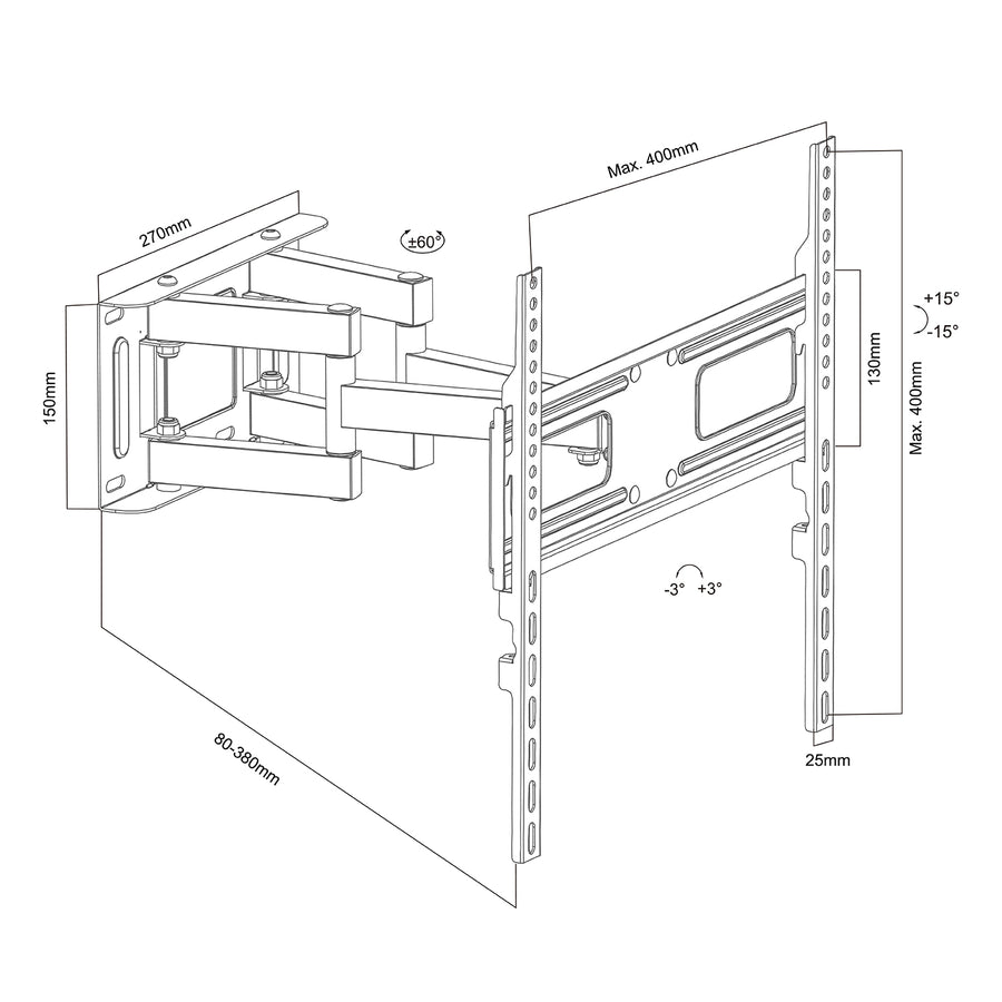 Suporte para TV Maclean, Max VESA 400x400, 32-75", 50 kg, ajuste de ângulo horizontal e vertical, perfil de 80-380 mm, preto, MC-788